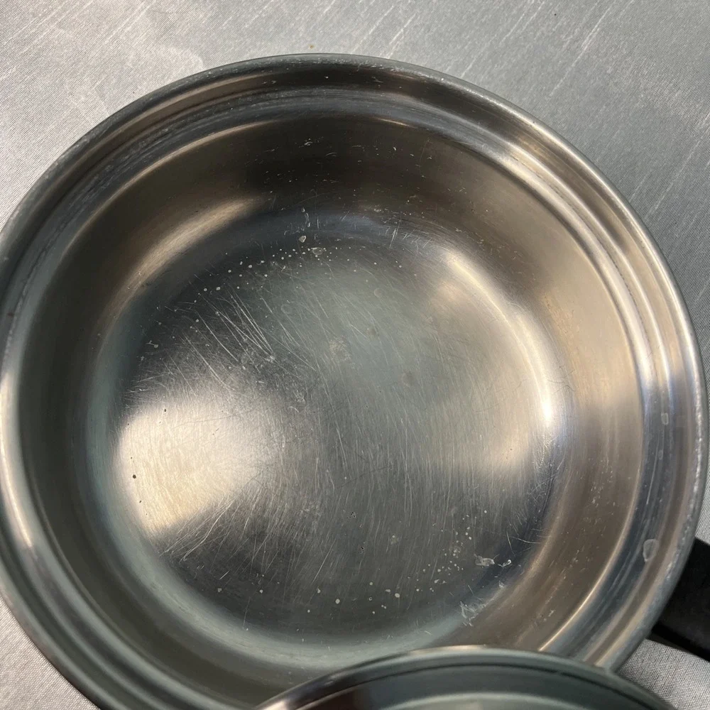 7pc Prudential Ware Tri-Clad Stainless Pans Skillet Double Boiler / Steamer Lids